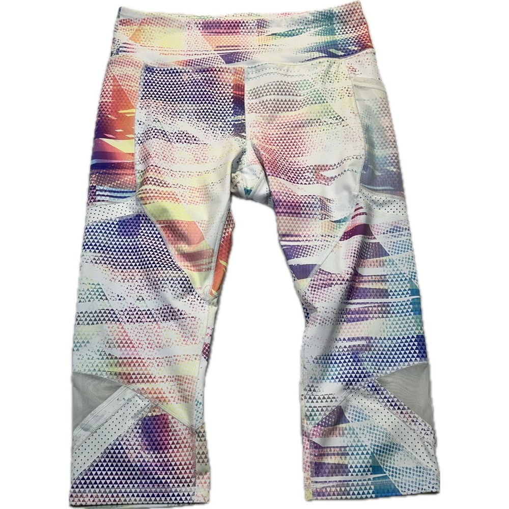 Fila Sport Womens Capri Leggings Geometric Rainbow Mesh Panel‎ Workout Pants L